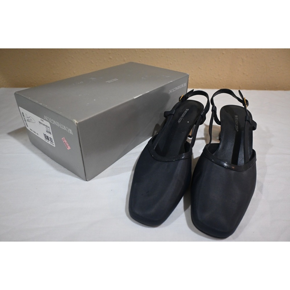 Worthington Navy Slingback Heels Womens 10M Kitten Block Heel Square Toe Pumps